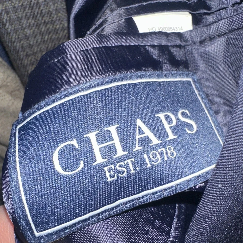 Chaps Blazer Men 44L Navy Blue Gold Button Twill Wool Blend Sport Coat